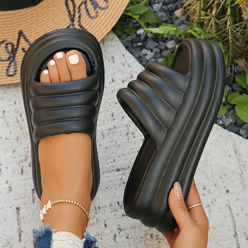 Damen Chunky Sommer Slides Weiche Dicke Sohle Rutschfeste Strand Hausschuhe