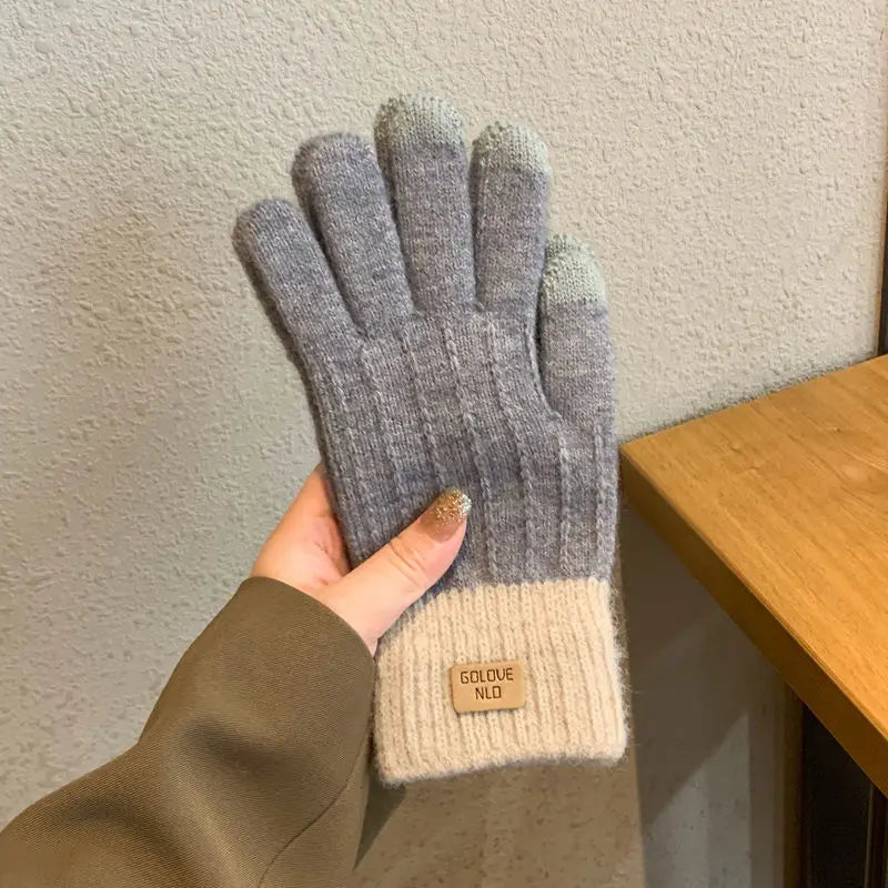 Rimiut Unisex Warme Plüsch-Strickhandschuhe – Dicke Touchscreen-Winterhandschuhe für Damen & Herren