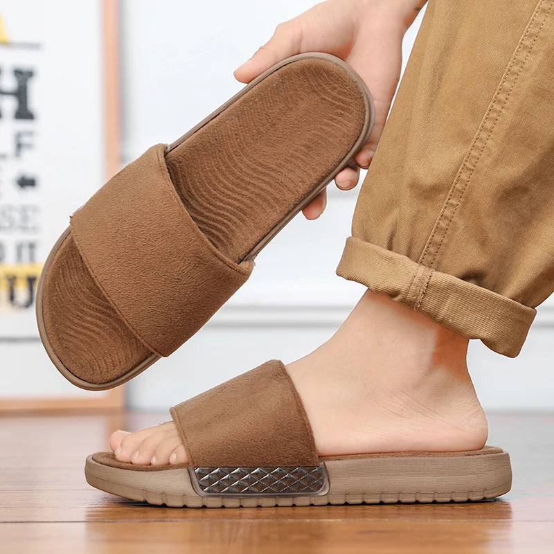 Winter Warme Herren Plüsch Hausschuhe mit Weichem Fellfutter Komfort Indoor Slides für Zuhause