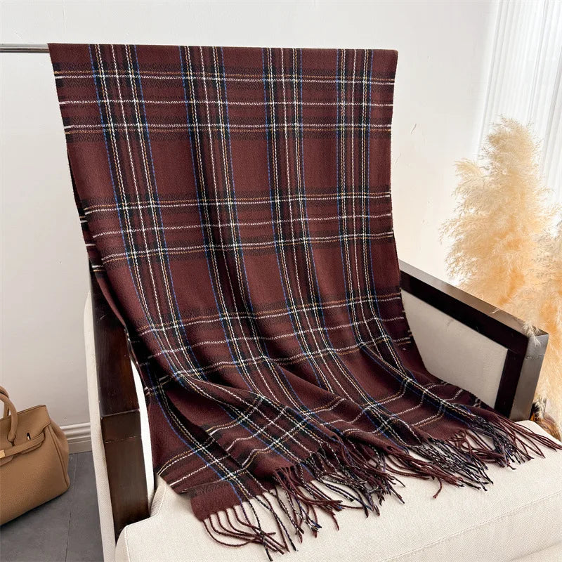 Damen Luxus-Stil Karierter Winterschal – Weicher Schal mit Fransen & Warmer Halsschal