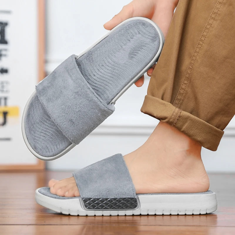 Winter Warme Herren Plüsch Hausschuhe mit Weichem Fellfutter Komfort Indoor Slides für Zuhause