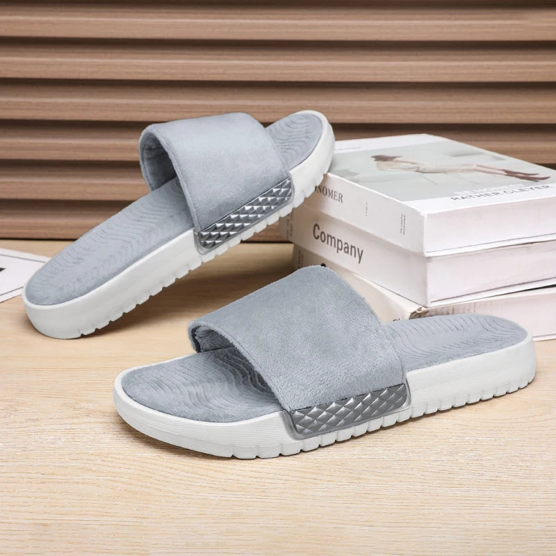 Winter Warme Herren Plüsch Hausschuhe mit Weichem Fellfutter Komfort Indoor Slides für Zuhause