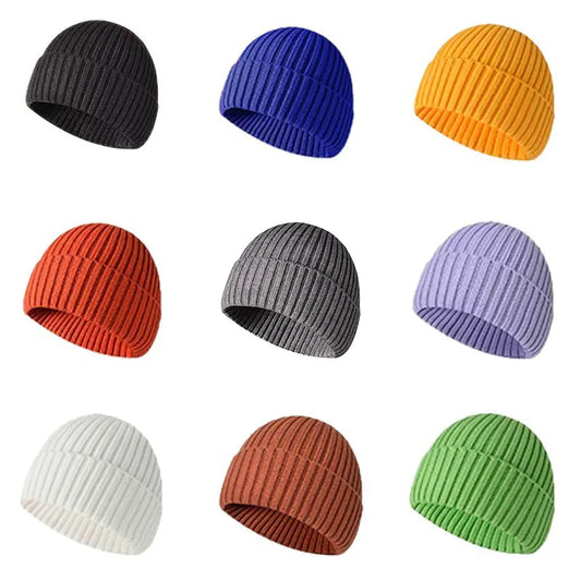 Unisex Warme Strickmütze – Einfarbige Hip-Hop-Beanie für Damen & Herren, Herbst & Winter