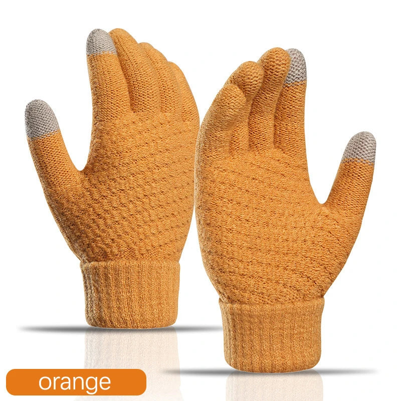 Unisex Woll-Strickhandschuhe – Warme Winterhandschuhe mit Ananas-Strickmuster, Jacquard & Touchscreen-Funktion