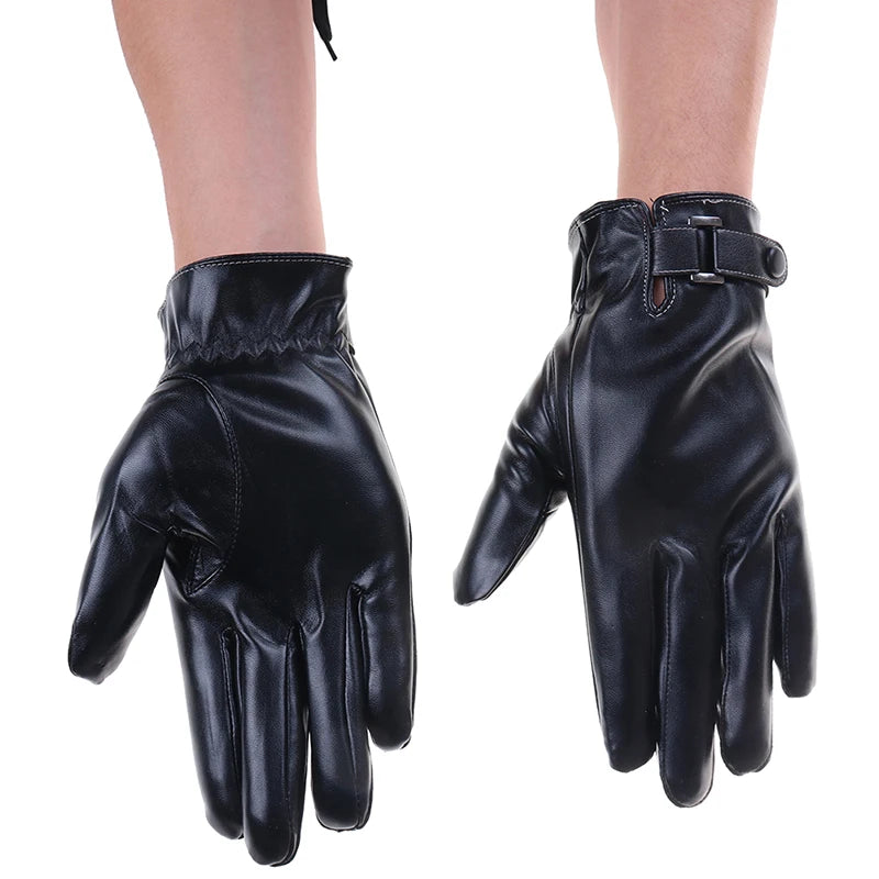 Herren Kunstleder-Winterhandschuhe – Braune Wasserdichte Touchscreen-Autohandschuhe, Dünn & Warm