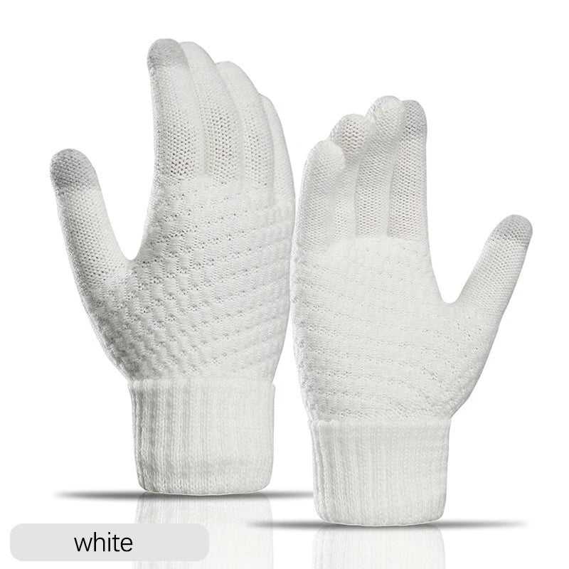 Unisex Woll-Strickhandschuhe – Warme Winterhandschuhe mit Ananas-Strickmuster, Jacquard & Touchscreen-Funktion