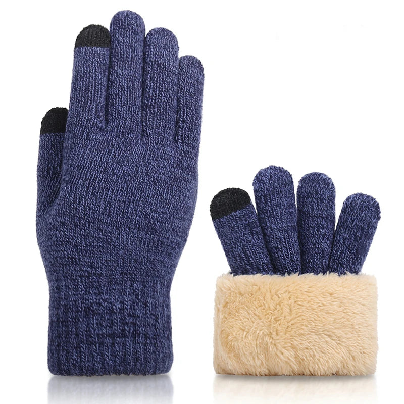 Herren Warme Winter-Strickhandschuhe – Dicke Touchscreen-Handschuhe mit Samtfutter & Rutschhemmendem Grip