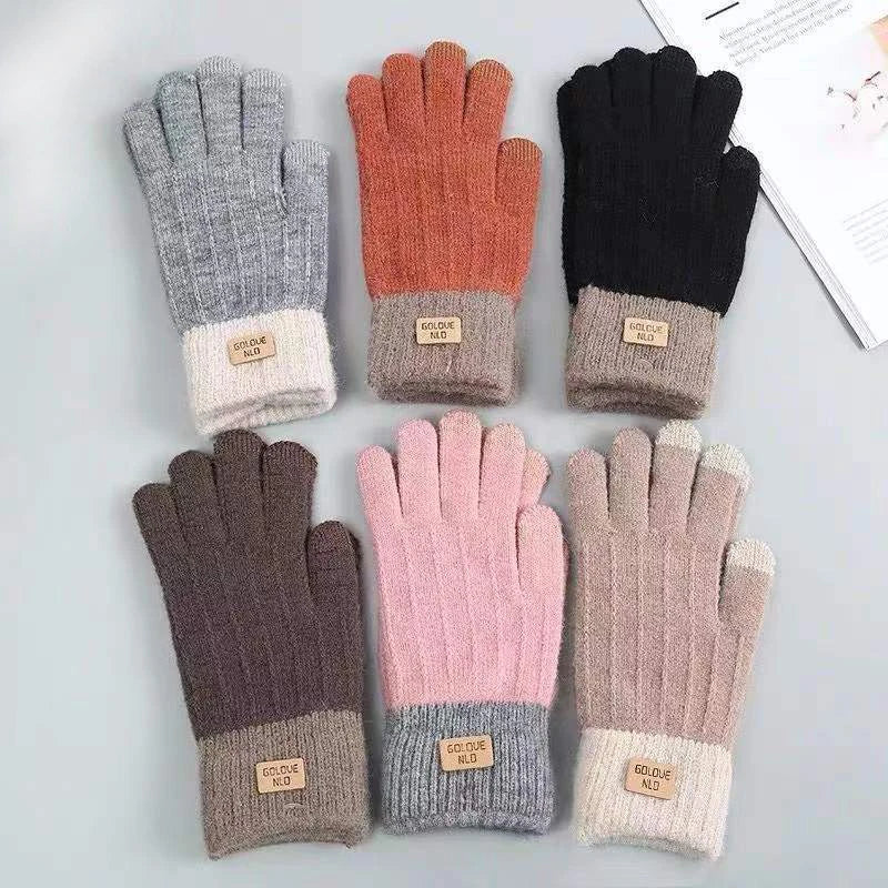 Rimiut Unisex Warme Plüsch-Strickhandschuhe – Dicke Touchscreen-Winterhandschuhe für Damen & Herren
