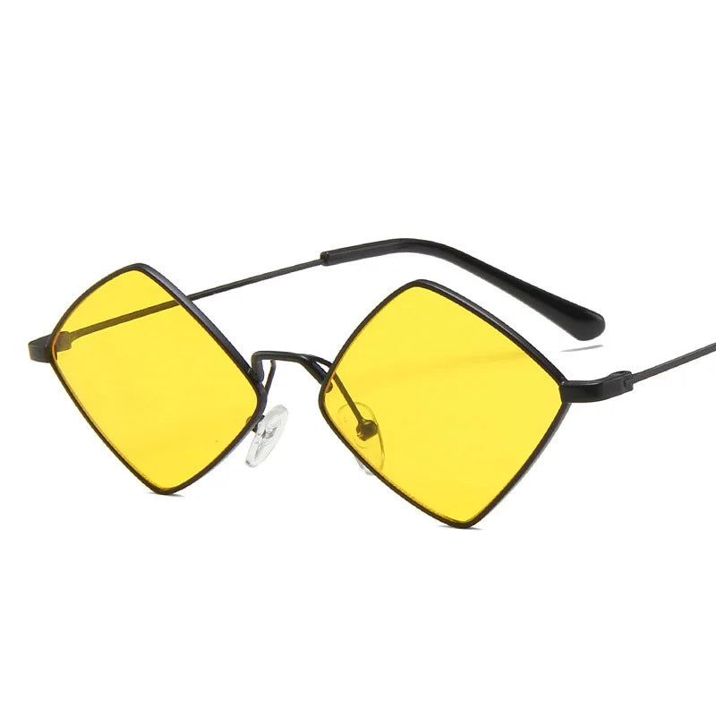 Damen Retro-Sonnenbrille in Rautenform – Kleine Geometrische Sonnenbrille mit Metalllegierungsrahmen, Schwarz