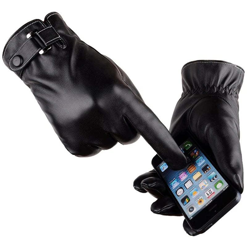 Herren Kunstleder-Winterhandschuhe – Braune Wasserdichte Touchscreen-Autohandschuhe, Dünn & Warm