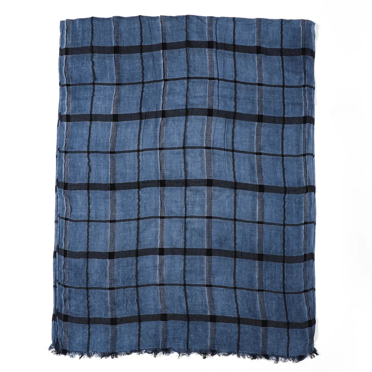 Luxuriöser Herren-Karoschal – Baumwoll-Leinen-Optik mit Kurzen Fransen, Marineblau & Schwarz für Herbst & Winter
