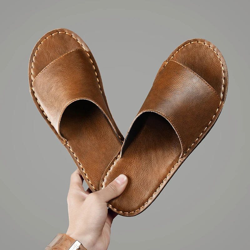 Fashion Echtleder Sommer Hausschuhe Rutschfeste Casual Strand Sandalen