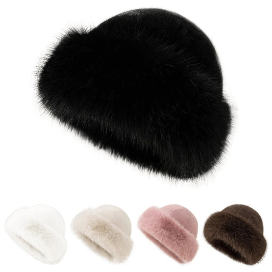 Unisex Plüsch-Wintermütze – Warme Flauschige Melonenmütze im Malermützen-Stil, Einfarbig