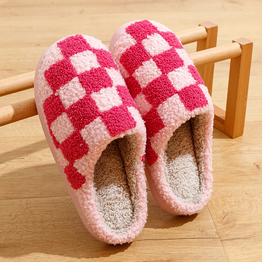 Modische Retro Karierte Winter Hausschuhe für Damen & Herren – Warme Plüsch Slipper Rutschfest Weiche Sohle für Schlafzimmer & Zuhause