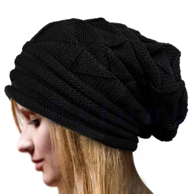 Unisex Winter-Strickmütze mit Satinfutter – Warme Grobstrick-Beanie im Lässigen Slouchy-Stil für Damen & Herren