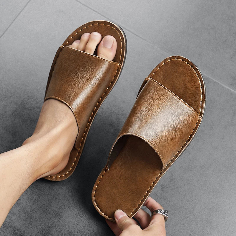 Fashion Echtleder Sommer Hausschuhe Rutschfeste Casual Strand Sandalen