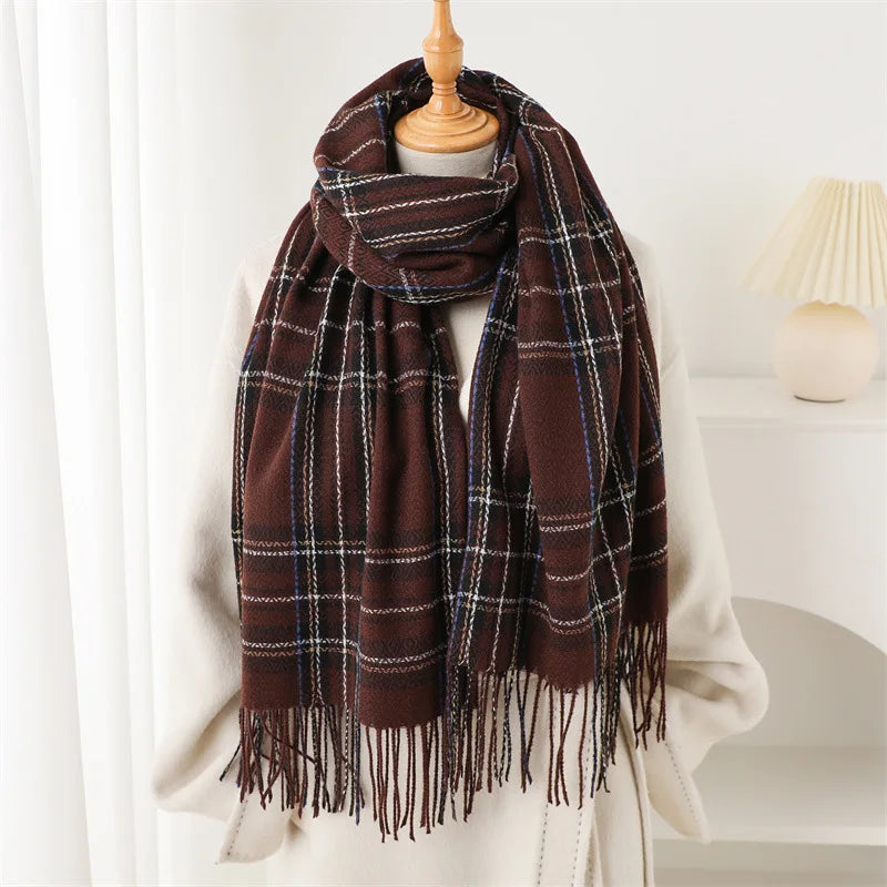 Damen Luxus-Stil Karierter Winterschal – Weicher Schal mit Fransen & Warmer Halsschal