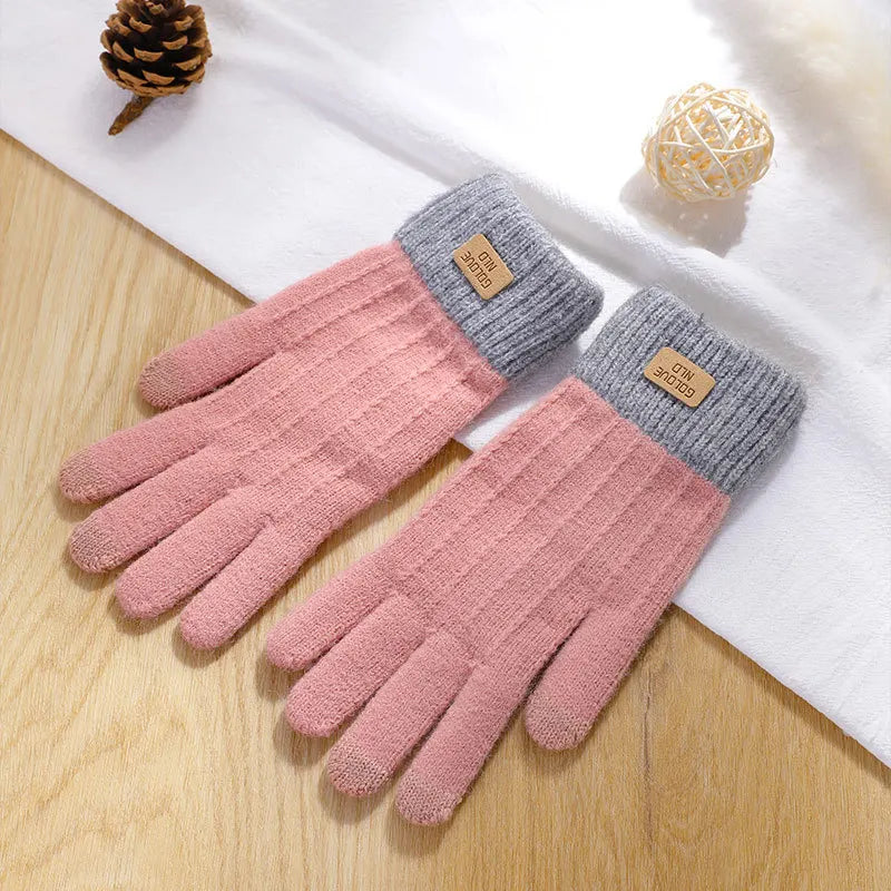 Rimiut Unisex Warme Plüsch-Strickhandschuhe – Dicke Touchscreen-Winterhandschuhe für Damen & Herren