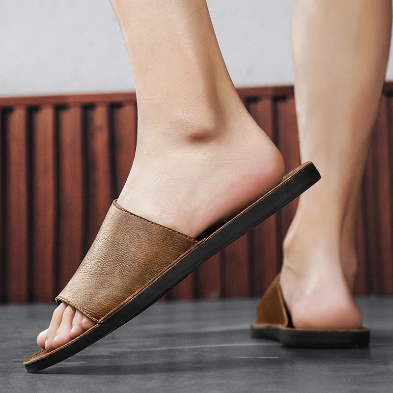 Fashion Echtleder Sommer Hausschuhe Rutschfeste Casual Strand Sandalen