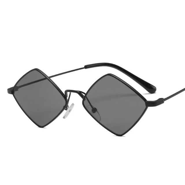 Damen Retro-Sonnenbrille in Rautenform – Kleine Geometrische Sonnenbrille mit Metalllegierungsrahmen, Schwarz