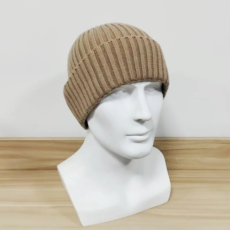 Unisex Warme Strickmütze – Einfarbige Hip-Hop-Beanie für Damen & Herren, Herbst & Winter