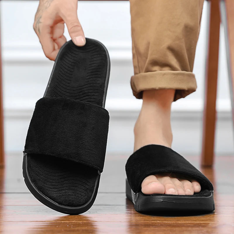 Winter Warme Herren Plüsch Hausschuhe mit Weichem Fellfutter Komfort Indoor Slides für Zuhause
