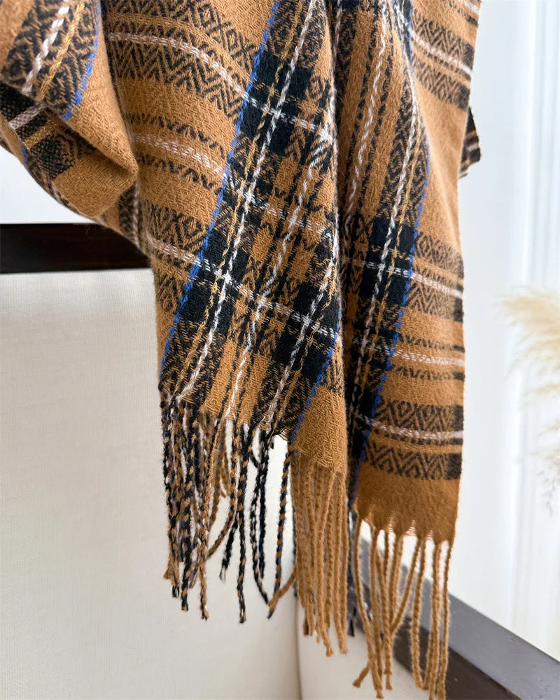 Damen Luxus-Stil Karierter Winterschal – Weicher Schal mit Fransen & Warmer Halsschal