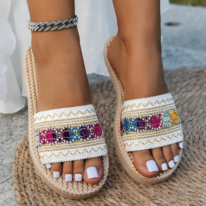 Bohemian Sommerlook Slide Sandalen Damen Fashion Strand Hausschuhe