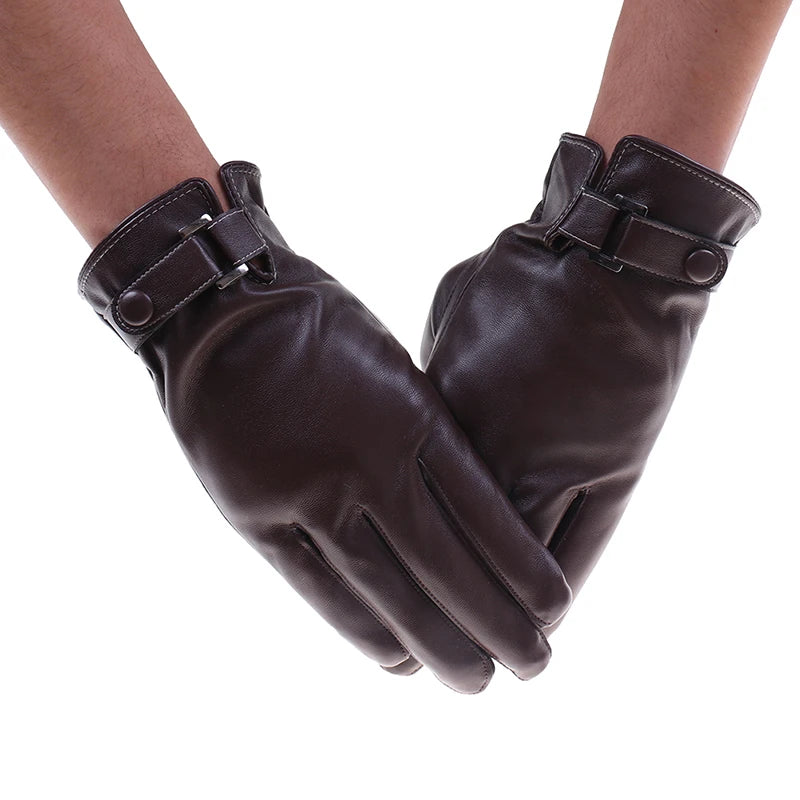 Herren Kunstleder-Winterhandschuhe – Braune Wasserdichte Touchscreen-Autohandschuhe, Dünn & Warm