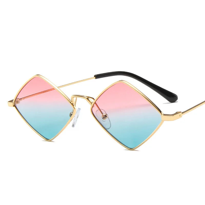 Damen Retro-Sonnenbrille in Rautenform – Kleine Geometrische Sonnenbrille mit Metalllegierungsrahmen, Schwarz