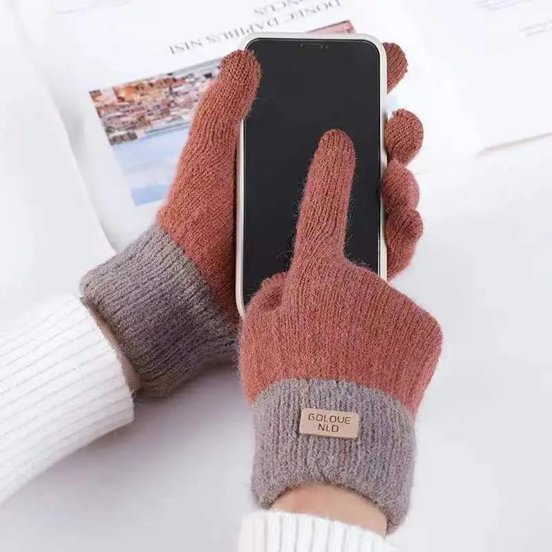 Rimiut Unisex Warme Plüsch-Strickhandschuhe – Dicke Touchscreen-Winterhandschuhe für Damen & Herren