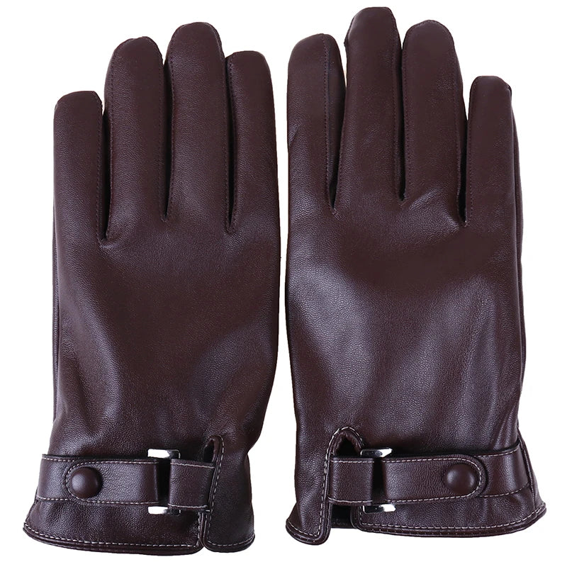 Herren Kunstleder-Winterhandschuhe – Braune Wasserdichte Touchscreen-Autohandschuhe, Dünn & Warm