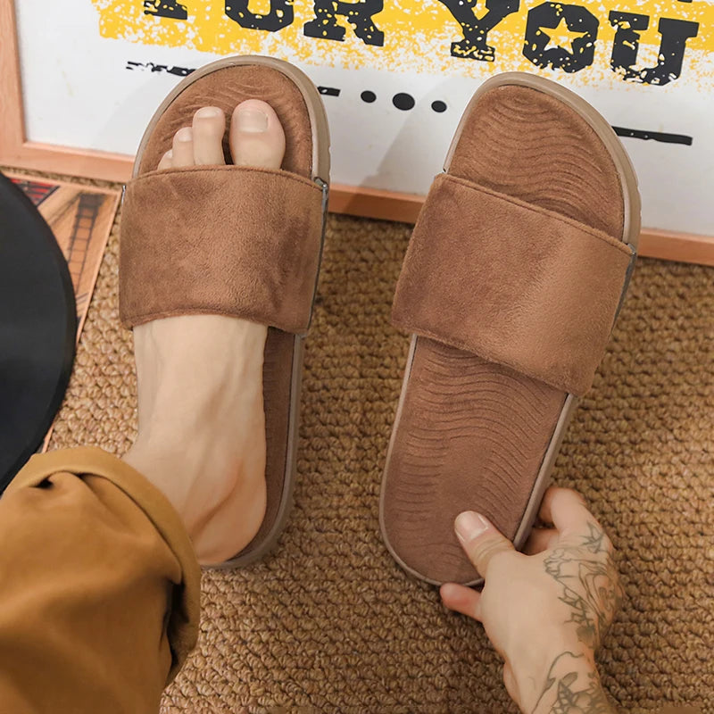 Winter Warme Herren Plüsch Hausschuhe mit Weichem Fellfutter Komfort Indoor Slides für Zuhause