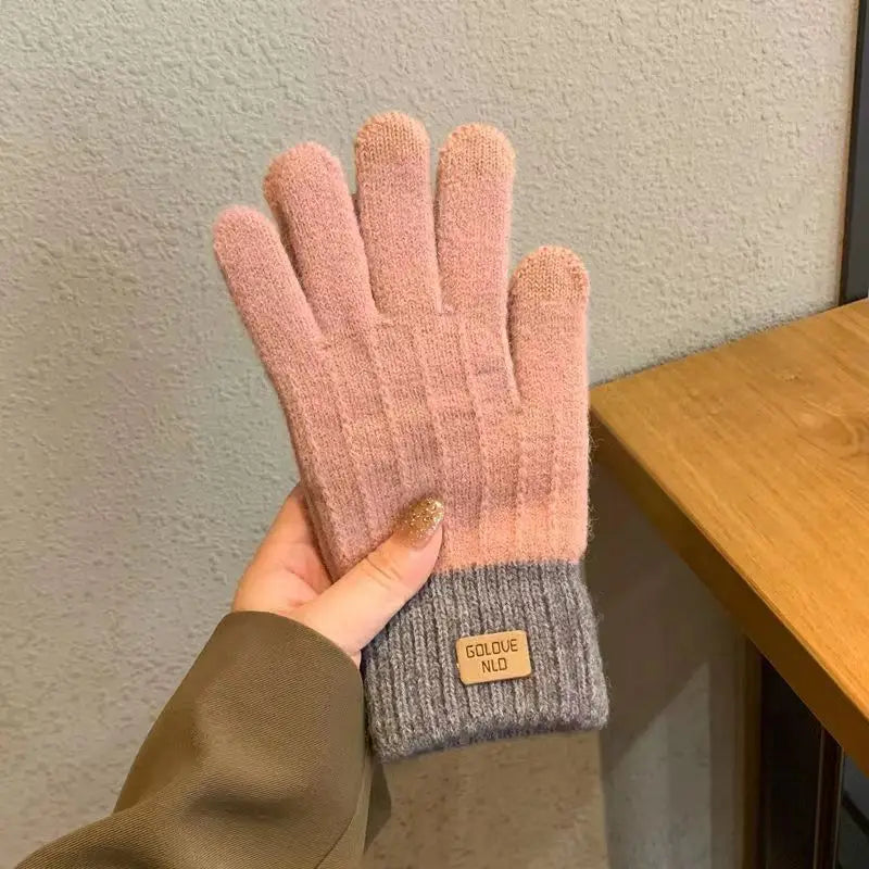 Rimiut Unisex Warme Plüsch-Strickhandschuhe – Dicke Touchscreen-Winterhandschuhe für Damen & Herren
