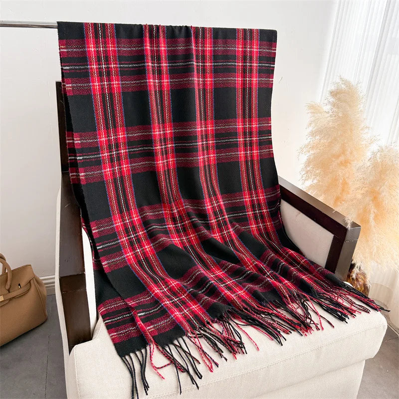 Damen Luxus-Stil Karierter Winterschal – Weicher Schal mit Fransen & Warmer Halsschal