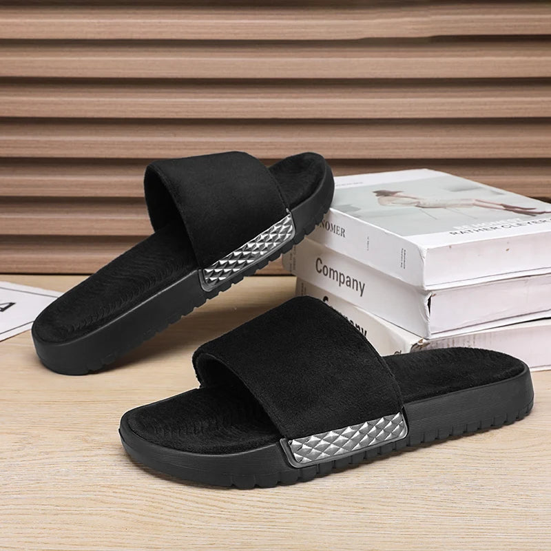 Winter Warme Herren Plüsch Hausschuhe mit Weichem Fellfutter Komfort Indoor Slides für Zuhause