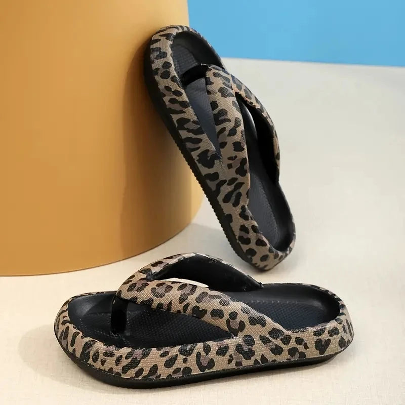 Retro Leopard Print EVA Slides Weiche Gepolsterte Open Toe Strand Sandalen