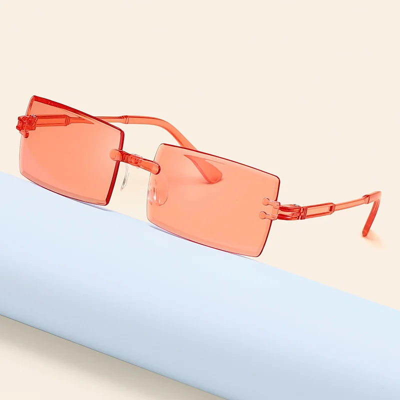Randlose Rechteckige Sonnenbrille für Damen – Vintage-Sonnenbrille mit Farbverlaufsgläsern & UV400-Schutz