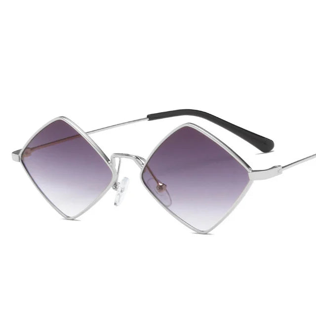 Damen Retro-Sonnenbrille in Rautenform – Kleine Geometrische Sonnenbrille mit Metalllegierungsrahmen, Schwarz