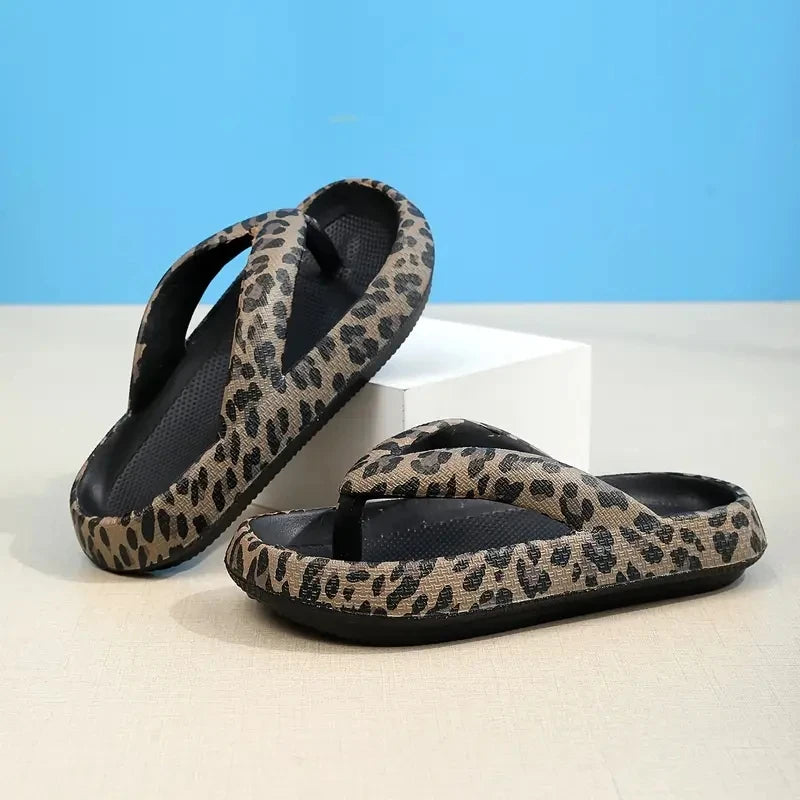 Retro Leopard Print EVA Slides Weiche Gepolsterte Open Toe Strand Sandalen