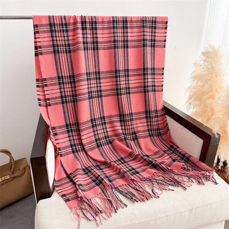 Damen Luxus-Stil Karierter Winterschal – Weicher Schal mit Fransen & Warmer Halsschal