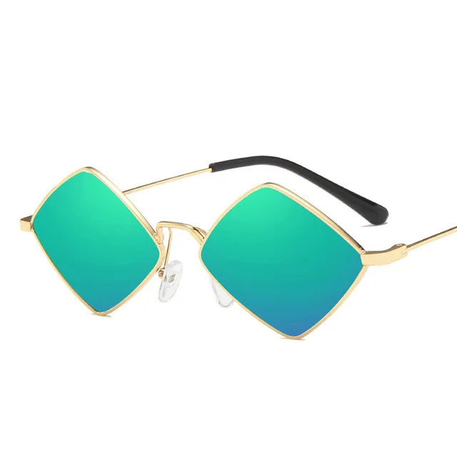 Damen Retro-Sonnenbrille in Rautenform – Kleine Geometrische Sonnenbrille mit Metalllegierungsrahmen, Schwarz
