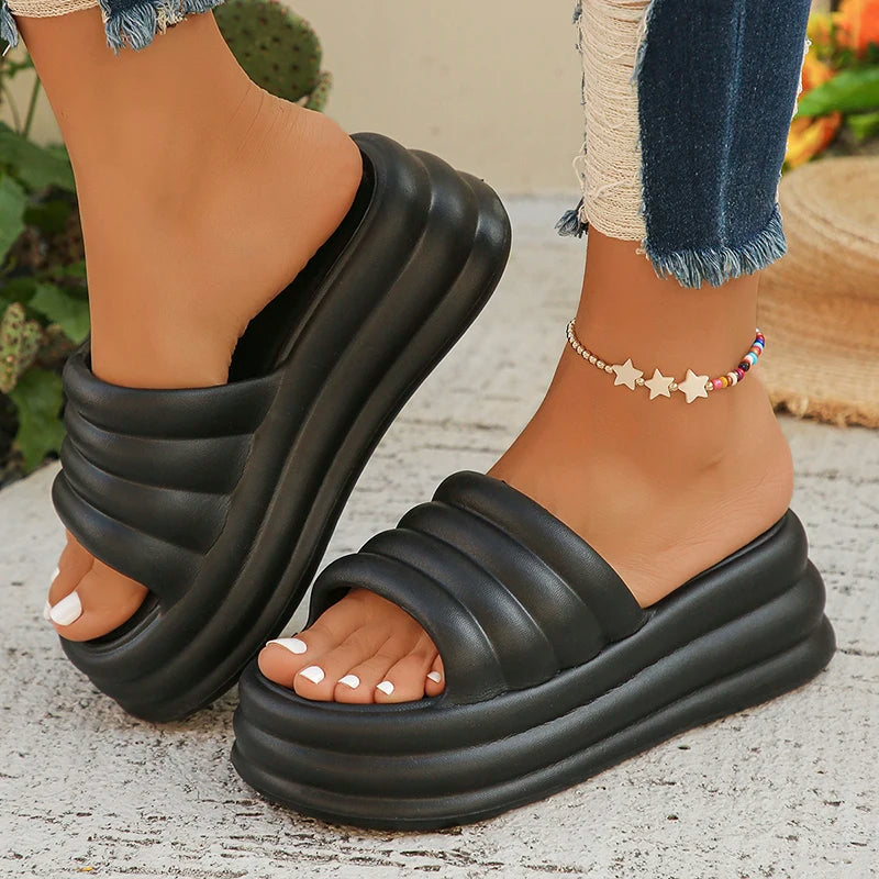 Damen Chunky Sommer Slides Weiche Dicke Sohle Rutschfeste Strand Hausschuhe