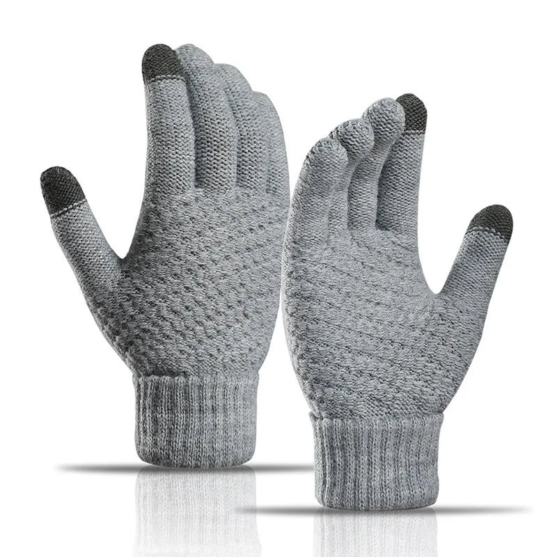 Unisex Woll-Strickhandschuhe – Warme Winterhandschuhe mit Ananas-Strickmuster, Jacquard & Touchscreen-Funktion