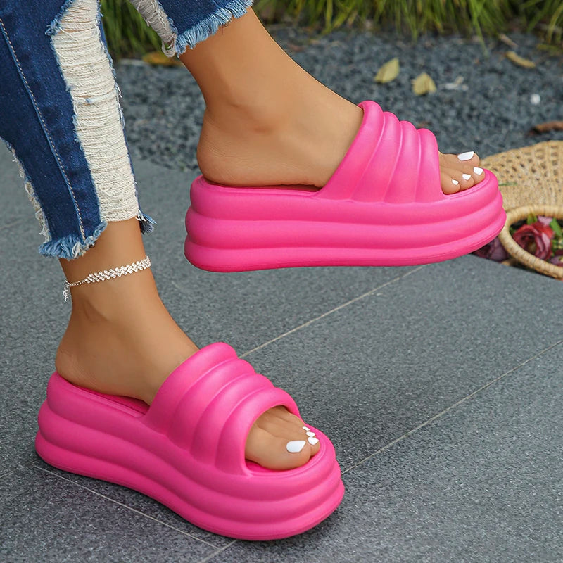 Damen Chunky Sommer Slides Weiche Dicke Sohle Rutschfeste Strand Hausschuhe
