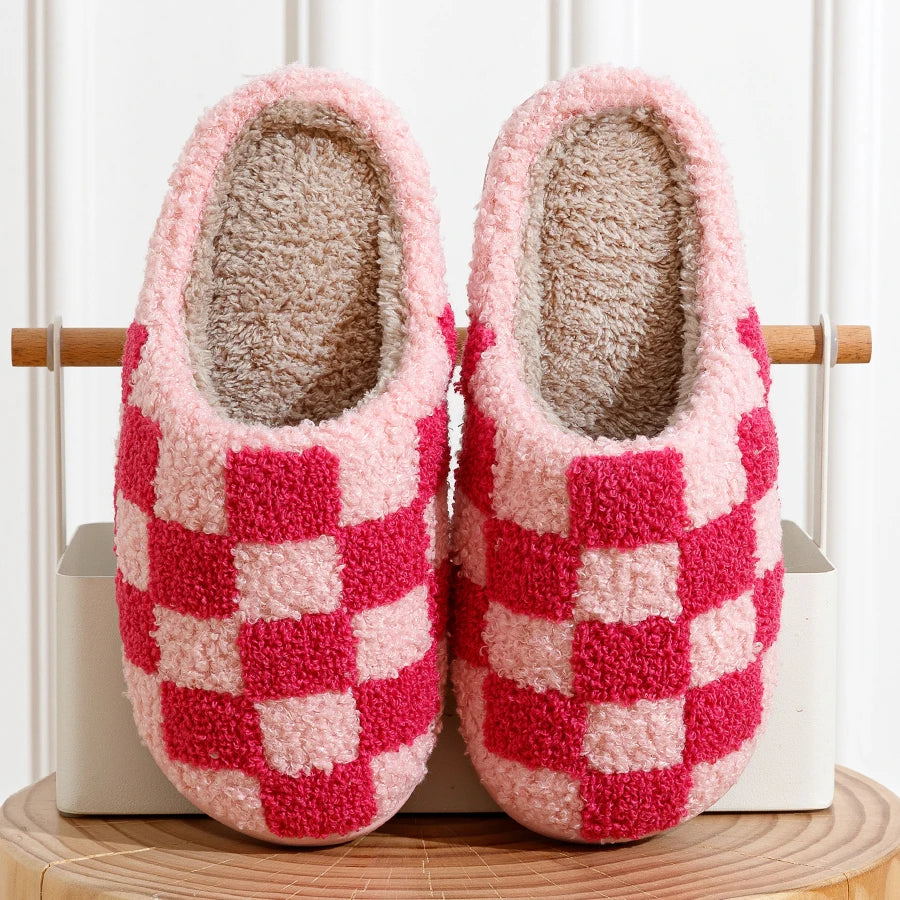 Modische Retro Karierte Winter Hausschuhe für Damen & Herren – Warme Plüsch Slipper Rutschfest Weiche Sohle für Schlafzimmer & Zuhause