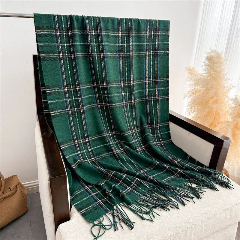Damen Luxus-Stil Karierter Winterschal – Weicher Schal mit Fransen & Warmer Halsschal