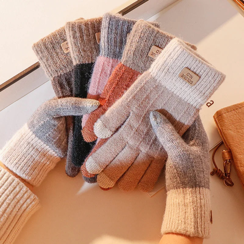 Rimiut Unisex Warme Plüsch-Strickhandschuhe – Dicke Touchscreen-Winterhandschuhe für Damen & Herren