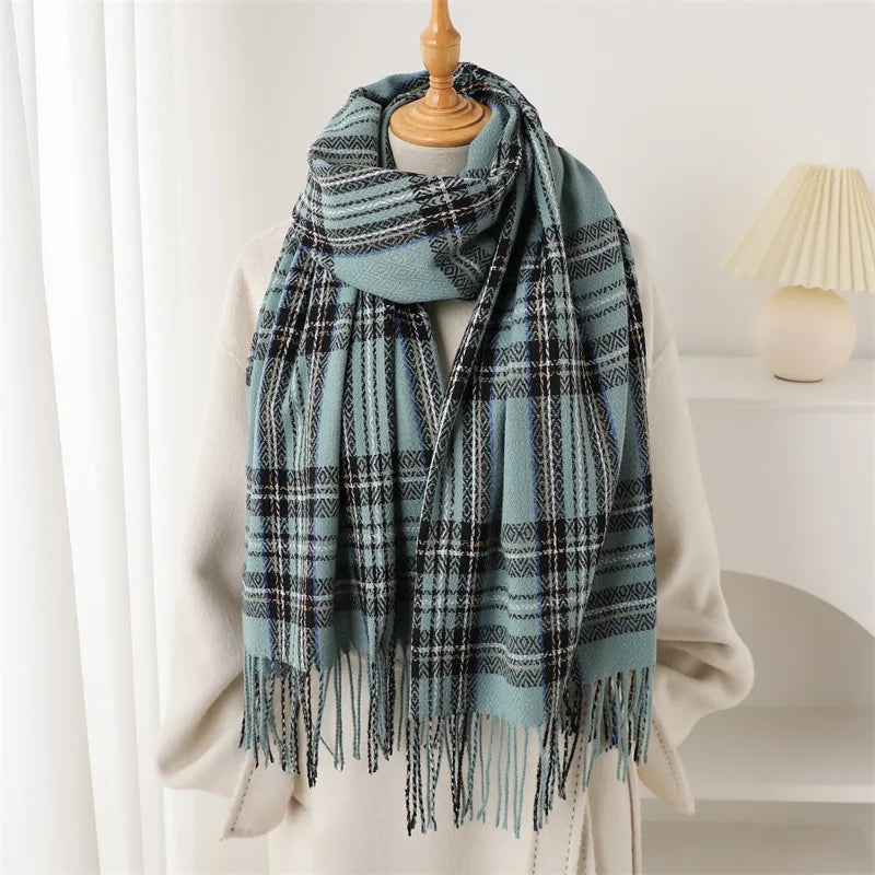 Damen Luxus-Stil Karierter Winterschal – Weicher Schal mit Fransen & Warmer Halsschal