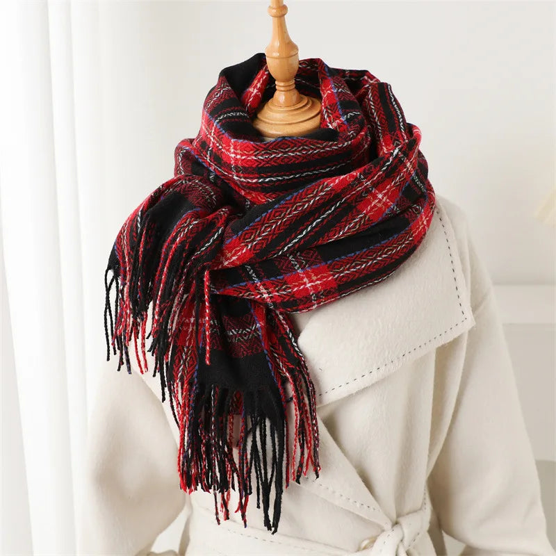 Damen Luxus-Stil Karierter Winterschal – Weicher Schal mit Fransen & Warmer Halsschal